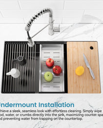 Stainless Steel Kitchen Sink, Single Bowl, Undermount Handmade Sink In Black, With Cutting Board, Colander