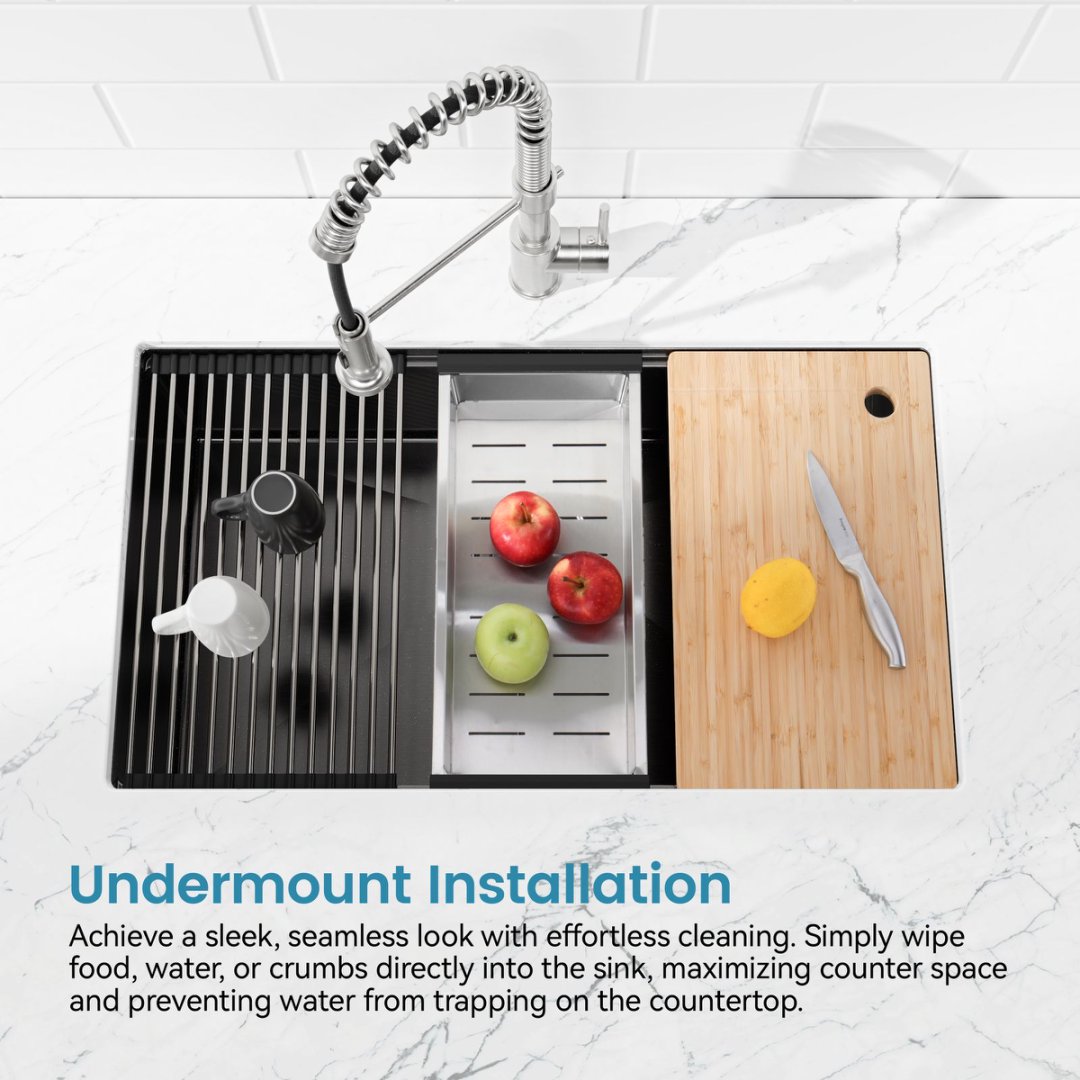 Stainless Steel Kitchen Sink, Single Bowl, Undermount Handmade Sink In Black, With Cutting Board, Colander