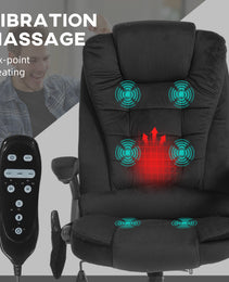 6 Point Executive Office Chair with Heat, Velvet High Back Vibrating Massage Office Chair, Black