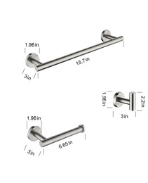 3-Pieces Bathroom Hardware Accessories Set - Towel Bar, Toilet Paper Holder, Robe Towel Hooks