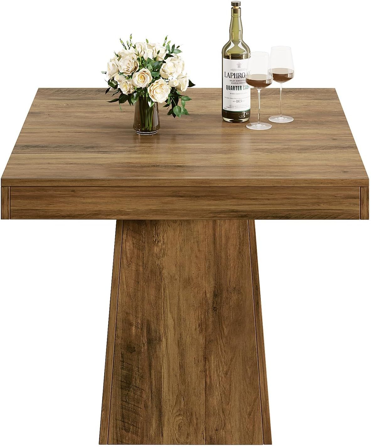 Square Dining Table For 4, 31.5-Inch Small Kitchen Table With Sturdy Pedestal Base, Farmhouse Dinner Table