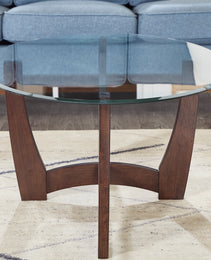23.5 Inch Round Glass Coffee Table, Cherry Round Coffee Table Center Table With Glass Top, Small Coffee Table For Living Rooms, Offices And Apartments