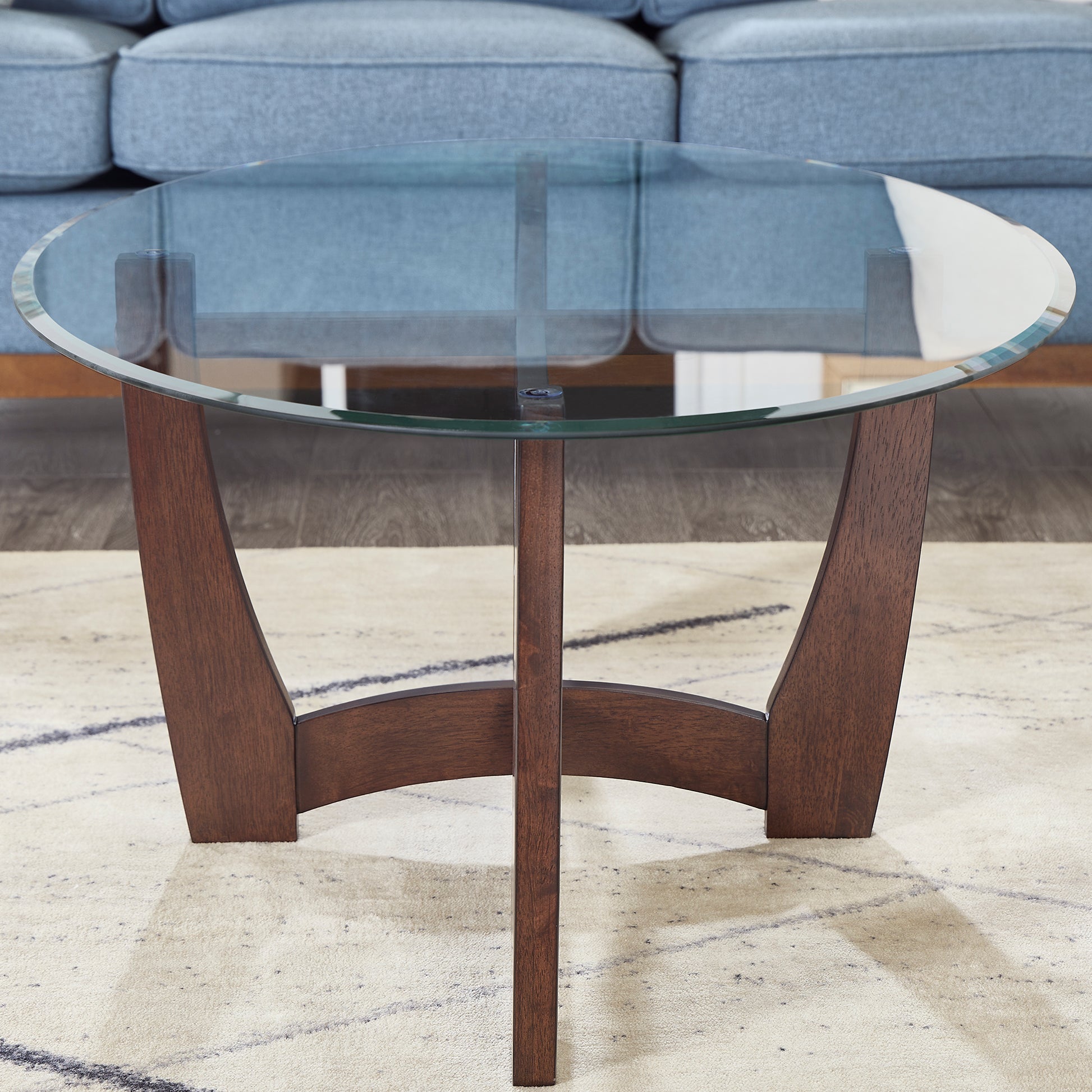 23.5 Inch Round Glass Coffee Table, Cherry Round Coffee Table Center Table With Glass Top, Small Coffee Table For Living Rooms, Offices And Apartments