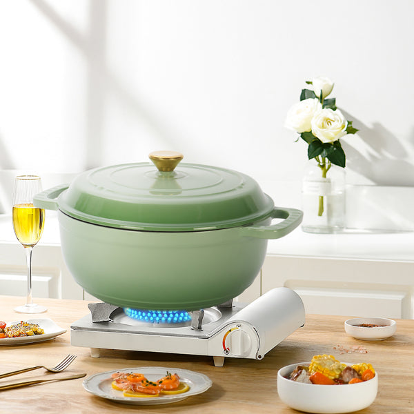Cast Iron 6QT Cookware Gradient Green With Two Silicone Gloves Enameled Pot