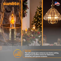 Petite Chandelier Flicker Flame Light Bulb Candelabra Base, Orange, for Holiday and Decorative Lighting, E12, Candelabra Base, Clear, 3 Watts, 12 Pack