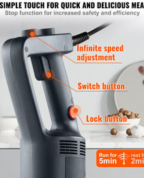 Commercial Immersion Blender, 750W 12' Heavy Duty Hand Mixer, Variable Speed Kitchen Stick Mixer With 304 Stainless Steel Blade, Multi-Purpose Portable Mixer For Soup, Smoothie, Puree, Baby Food
