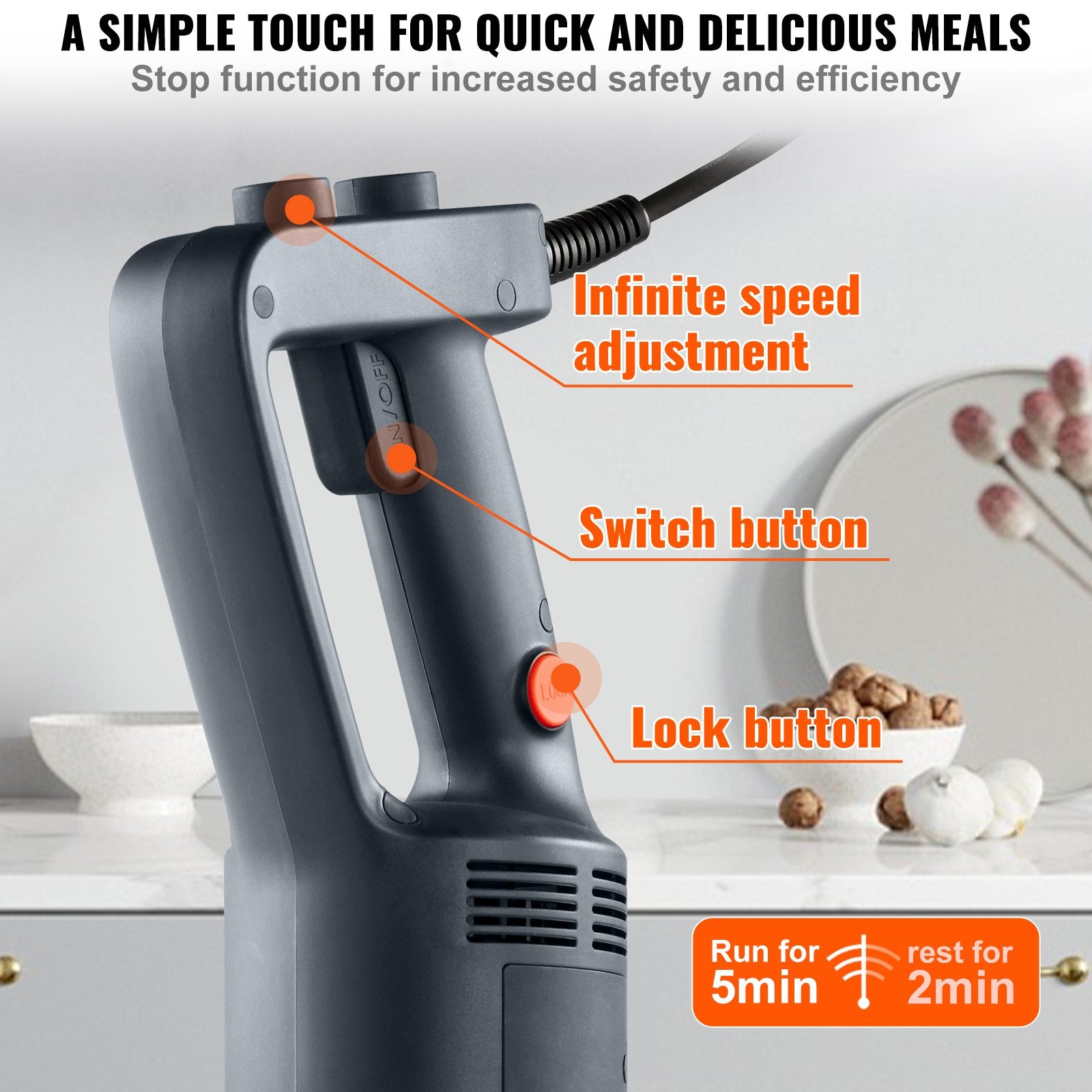Commercial Immersion Blender, 750W 12' Heavy Duty Hand Mixer, Variable Speed Kitchen Stick Mixer With 304 Stainless Steel Blade, Multi-Purpose Portable Mixer For Soup, Smoothie, Puree, Baby Food