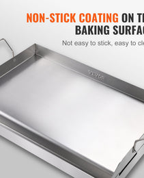 Stove Top Griddle, 23.5"x16" Pre-Seasoned Stainless Steel Griddle, Rectangular Double Burner Griddle Pan, Non-Stick Family Pan Cookware With Handles And Oil Groove, For BBQ, Gas Grills, Silver
