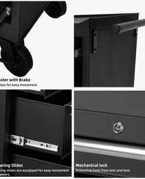 Tool Storage Cabinet And Cart 27Inch Metal Tool Cabinet With 4 Drawer,Rolling Wheel, Ball Bearing Sliders, Black Powder Coating, Suitable For Garage, Warehouse, Workshop