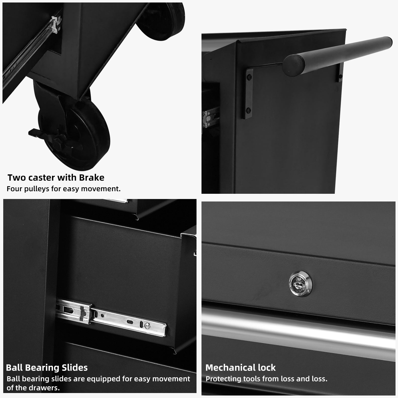 Tool Storage Cabinet And Cart 27Inch Metal Tool Cabinet With 4 Drawer,Rolling Wheel, Ball Bearing Sliders, Black Powder Coating, Suitable For Garage, Warehouse, Workshop