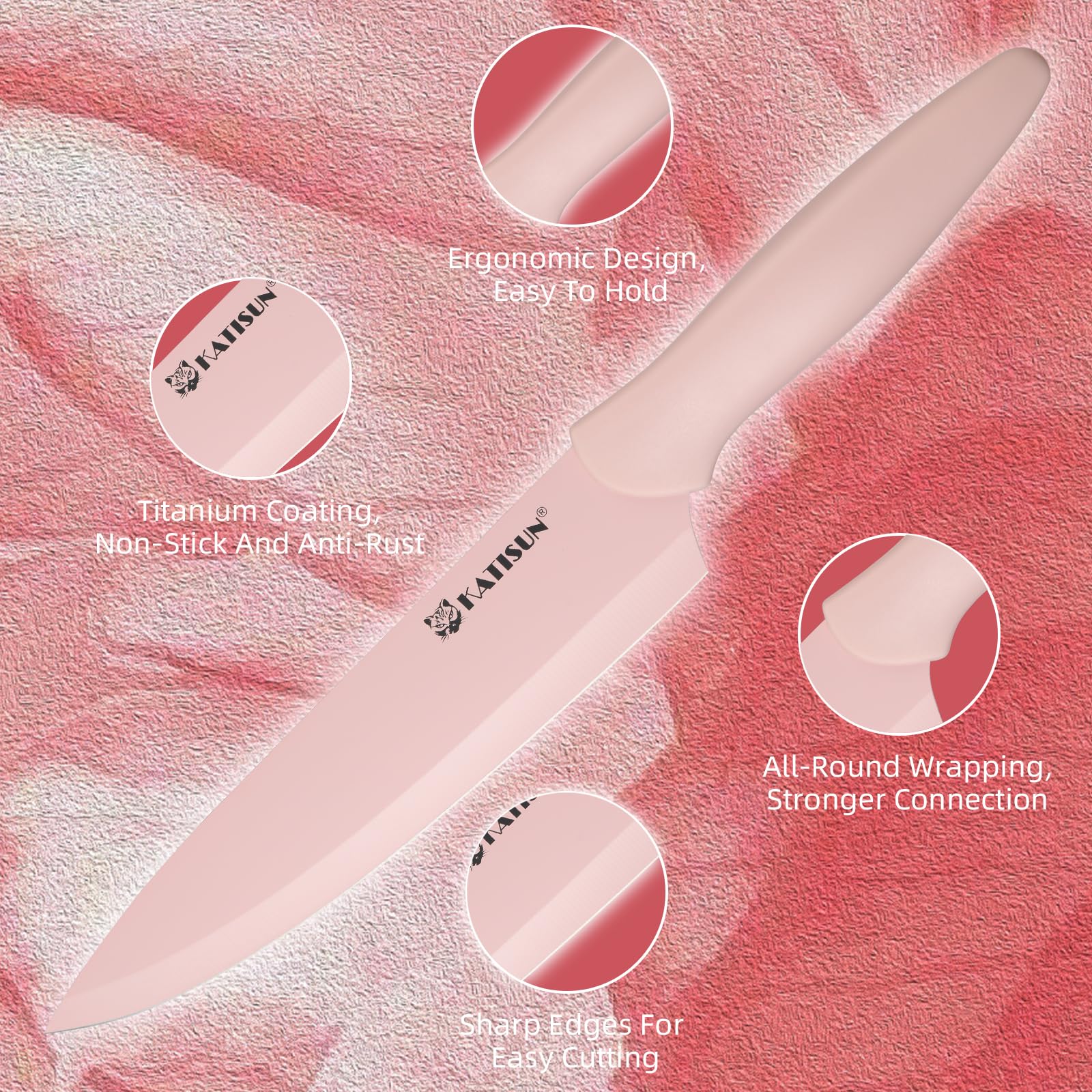 13-Piece Pink Kitchen Knife Set with Guards – Stainless Steel Non-Stick Knives Set with Sheaths & Kitchen Scissors