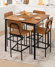 5 Pieces Industrial Dining Table Set With Counter Height Table And 4 Bar Stools