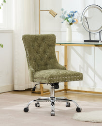 A&A Furniture Office Chair,Modern Chenille Upholstered Tufted Button Home Office Chair With Chrome Metal Base,Adjustable Desk Chair Swivel Office Chair Gree