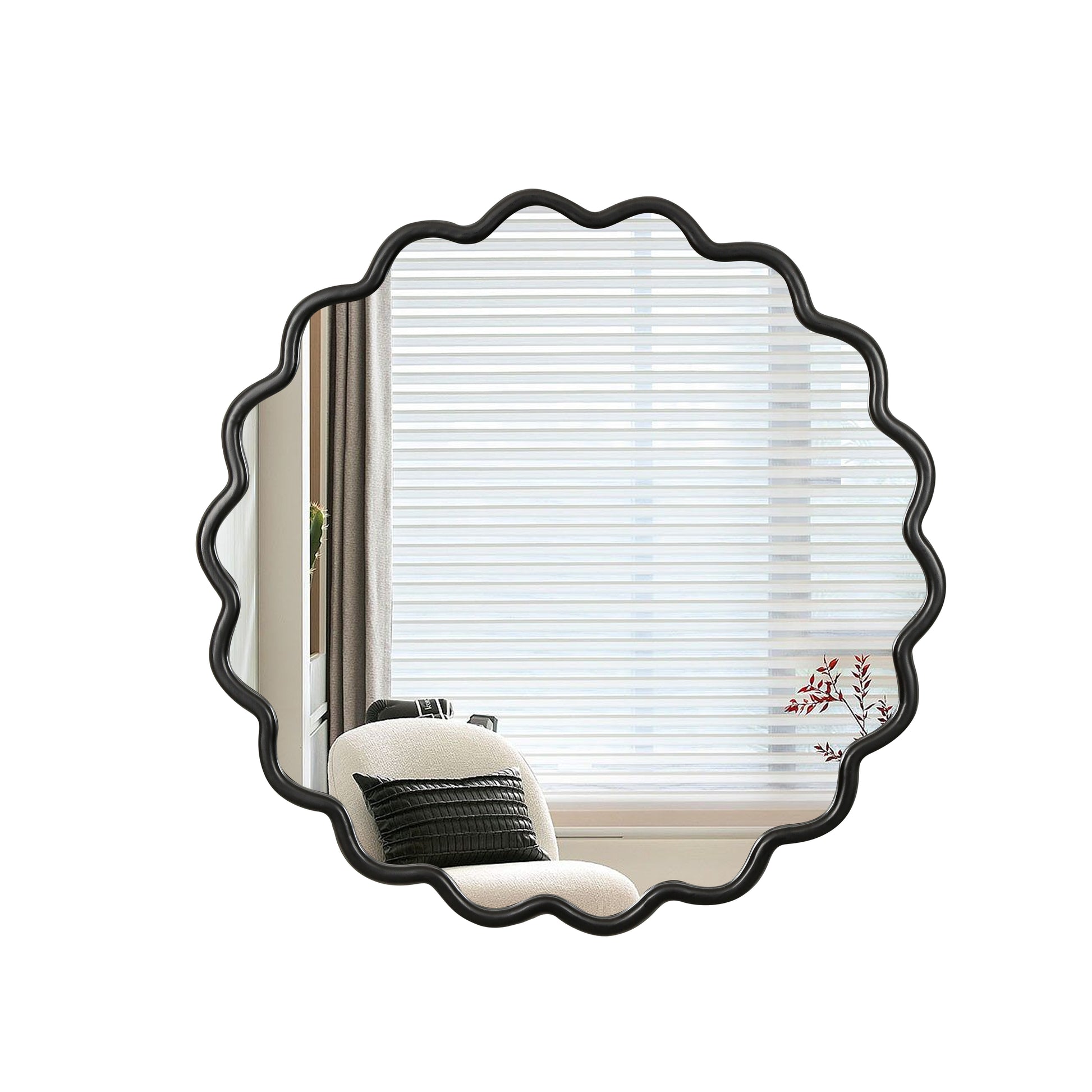 Solid Wood Wavy Mirror-Black Mirror Wall Decor 31 X 31 Modern Mirror Wall Decor For Bathroom, Bedroom, Living Room, Dining Room, Cloakroom, Entryway