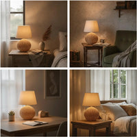 Bedside Lamp Rattan Base Fabric Shade Night Table Lamp Decorative Lighting for Bedroom Living Room