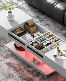 U-Can 41.3 -76.7  Extendable Coffee Table, Efficient Central Coffee Table With Multiple Storage Compartments, Multifunctional Adjustable Coffee Table With Hidden Storage Space For Living Room