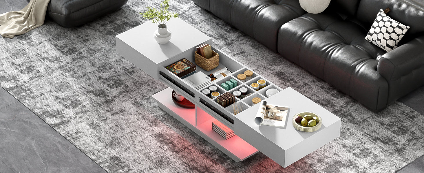 U-Can 41.3 -76.7  Extendable Coffee Table, Efficient Central Coffee Table With Multiple Storage Compartments, Multifunctional Adjustable Coffee Table With Hidden Storage Space For Living Room