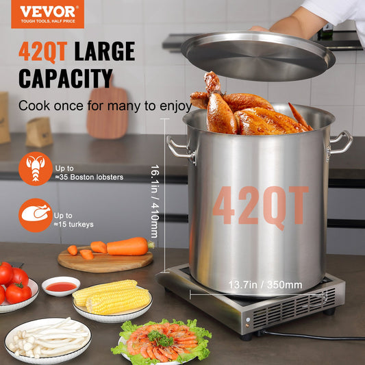 Stainless Steel Stockpot, 42 Quart Large Cooking Pots, Multipurpose Cookware Sauce Pot With Lid & Handle, Heavy Duty Commercial Grade Stock Pot, Sanding Treatment, For Large Groups Events Silver