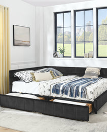 Queen Size Storage Upholstered Tufted Bed Frame, Sofa Bed Frame With Comfortable Backrest And Armrests, Queen Size Bed For Bedroom, Living Room,Velvet, BLACK 85.5x64.5x29.5