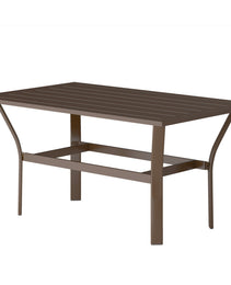 Outdoor Coffee Table With Slatted Tabletop, All-Weather Rectangle Metal Patio Coffee Table For Garden, Brown