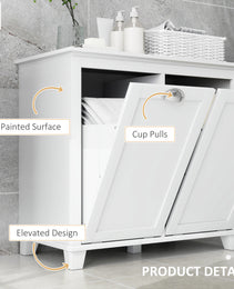 Dual Tilt out Laundry Hamper Cabinet, Bathroom Storage Cabinet with 2-Compartment Hamper, Modern Bathroom Floor Cabinet for Washroom, White