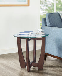 23.5 Inch Round Glass Coffee Table, Cherry Round Coffee Table Center Table With Glass Top, Small Coffee Table For Living Rooms, Offices And Apartments