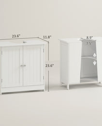 Under Sink Bathroom Cabinet, Pedestal Sink Storage Cabinet with 2 Doors, Shelf and U-Shape, White