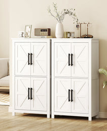 Bathroom Floor Storage Cabinet, Farmhouse Bathroom Cabinet with 4 Doors and Adjustable Shelf, White