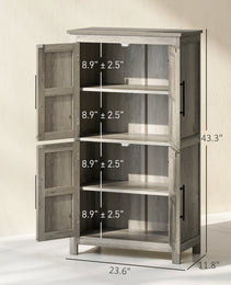 Bathroom Floor Storage Cabinet, Farmhouse Bathroom Cabinet with 4 Doors and Adjustable Shelf, Light Gray