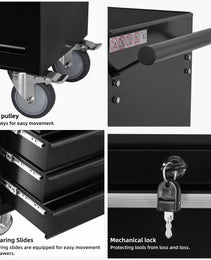 7-Drawer Rolling Tool Chest Cabinet, Large Capacity Metal Tool Box With Wheels And Cylinder Locking, Roll Around Storage Organizer Tool Cart For Garage, Warehouse, Work Shop - Black