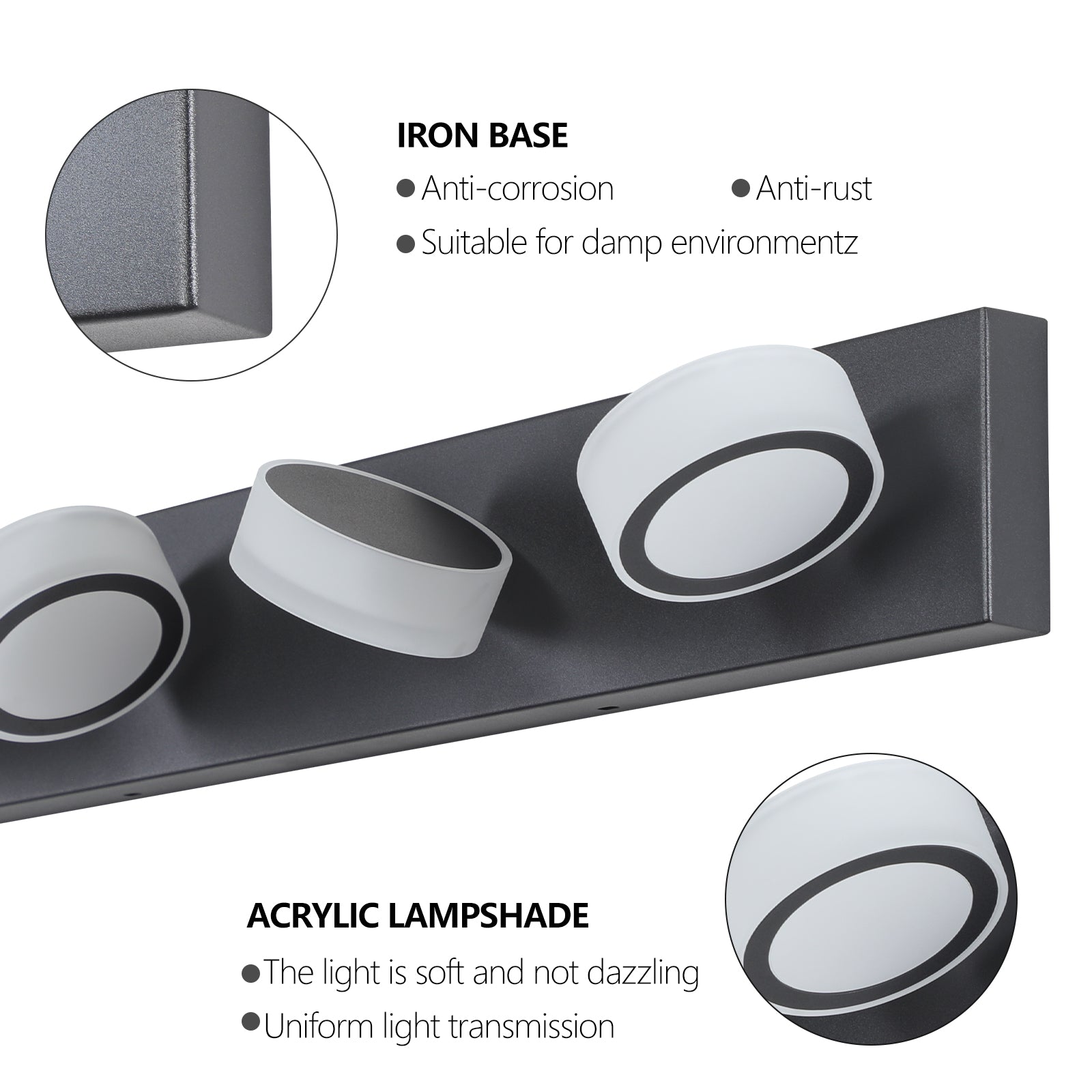 37  Modern 5-Light LED Vanity Light, Sleek Black Bathroom Wall Light Fixture For Mirror, Shower, And Bathroom Decor