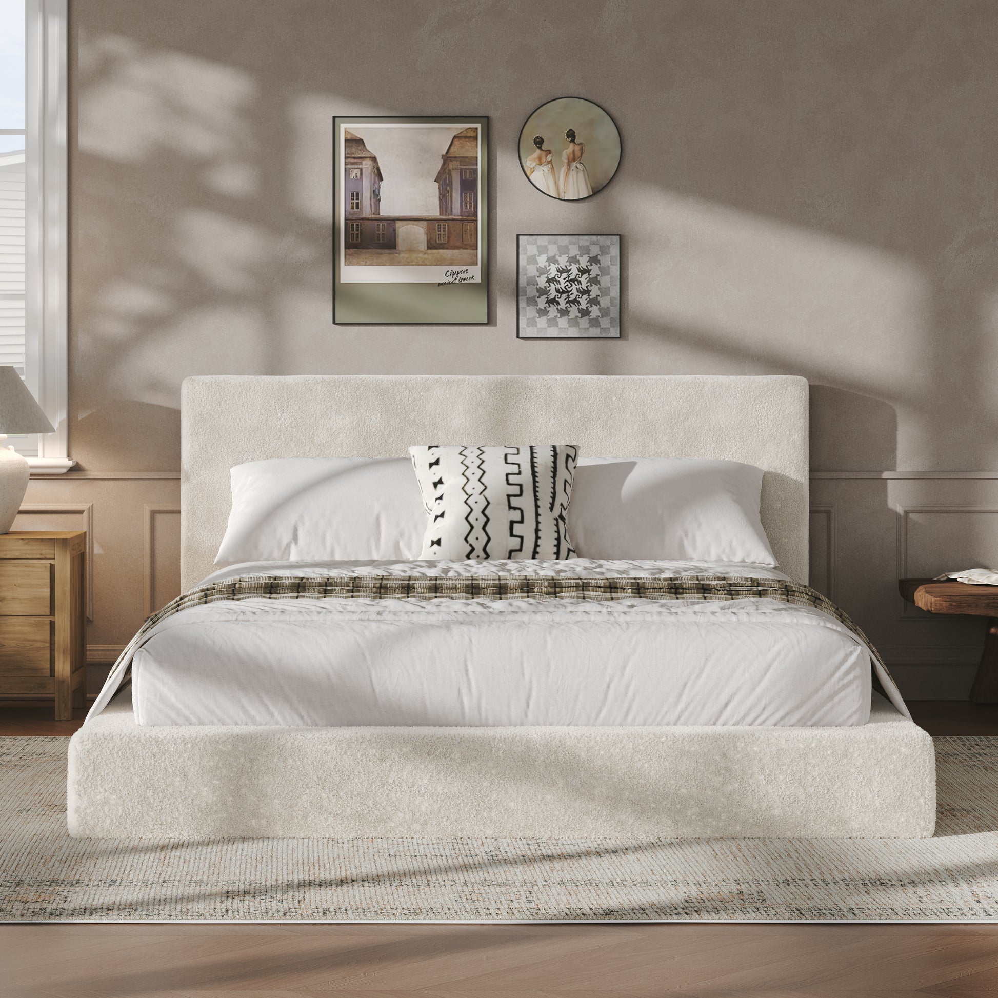 AirFrame Queen Frameless Bed Surround, 8.7  Cloud Upholstered Sponge Cushion, Easy Assembly Excluding Bed Frame, Off-white.