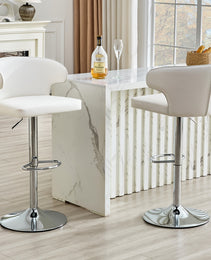 Modern Rotating Adjustable Bar Chair, PU Leather Belt Backrest Swivel Chair, Suitable For Kitchen Bar Counter And Dining Room, Adjustable Height, Capable Of Bearing 300 Pounds  White -2 Pieces