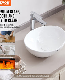 Oval Vessel Sink, 16" X 13.4" Bathroom Vessel Sink Bowl Countertop, White Ceramic Bathroom Sinks Above Counter, Bowl Sink With Modern Style, Well-Packaged For Bathroom, Hotel, Toilet, RV