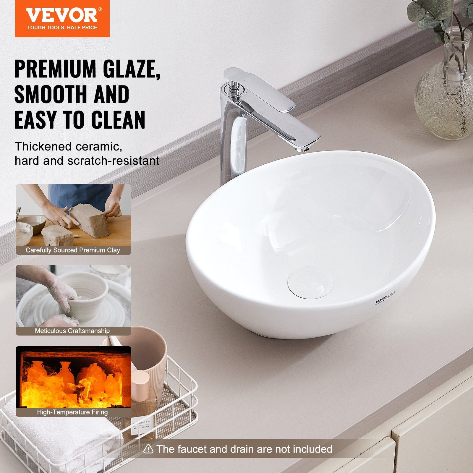 Oval Vessel Sink, 16" X 13.4" Bathroom Vessel Sink Bowl Countertop, White Ceramic Bathroom Sinks Above Counter, Bowl Sink With Modern Style, Well-Packaged For Bathroom, Hotel, Toilet, RV