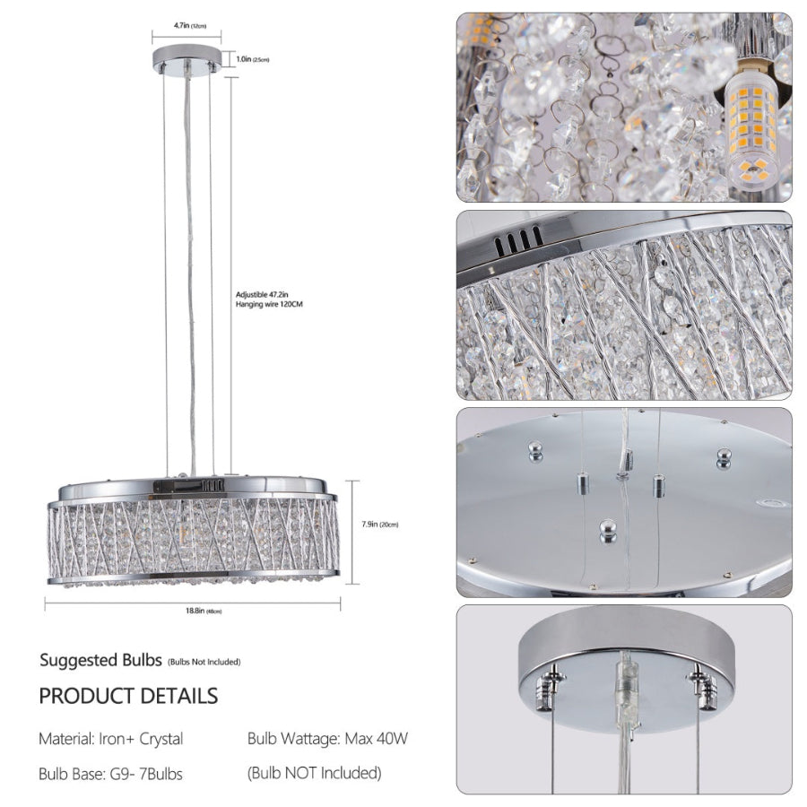 Modern Crystal Chandelier 19 Inches Aluminum Iron Round Ceiling Light Flush Mount Ceiling Light Fixture For Kitchen Island Dinning Bedrooms And Hallway   Bulb Not Included