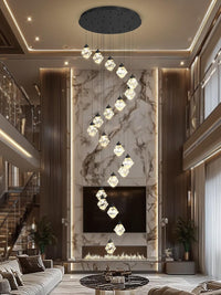 20-Light Modern Chandelier for Foyer Crystal Chandeliers for Living Room Gold Pendant Light Fixture Staircase Chandelier for High Ceilings Dimmable LED Hanging Light with Remote