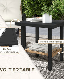 3 Pieces Bistro Set, Patio Wicker Furniture Set With Button Tufted Cushions, Rattan Rocking Chairs, Coffee Table, White
