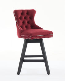 Swivel Velvet Barstools With Button Tufted Decoration And Wooden Legs, And Chrome Nailhead Trim, Leisure Style Bar Chairs,Bar Stools, Set Of 2 Wine Red