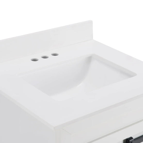 24 Bathroom Vanity With Single Sink Combo, Farmhouse Undermount Bathroom Sink Cabinet With Sliding Barn Doors And 2 Drawers, Freestanding Bathroom Vanities,White