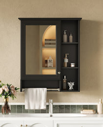 3-in-1 Bathroom Mirror Cabinet, 24-inch Wall Mounted Medicine Cabinet With Adjustable Shelf & Tower Bar, High-Definition Mirror With Storage For Bathroom Vanity