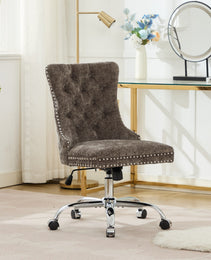 A&A Furniture Office Chair,Modern Chenille Upholstered Tufted Button Home Office Chair With Chrome Metal Base,Adjustable Desk Chair Swivel Office Chair Gray