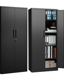 72H Metal Garage Storage Cabinet, Black Tool Steel Locking Cabinet With Doors And 4 Shelves, Tall Cabinets For Garage Storage Systems Lockable File Cabinet For Home Office, Classroom Pantry