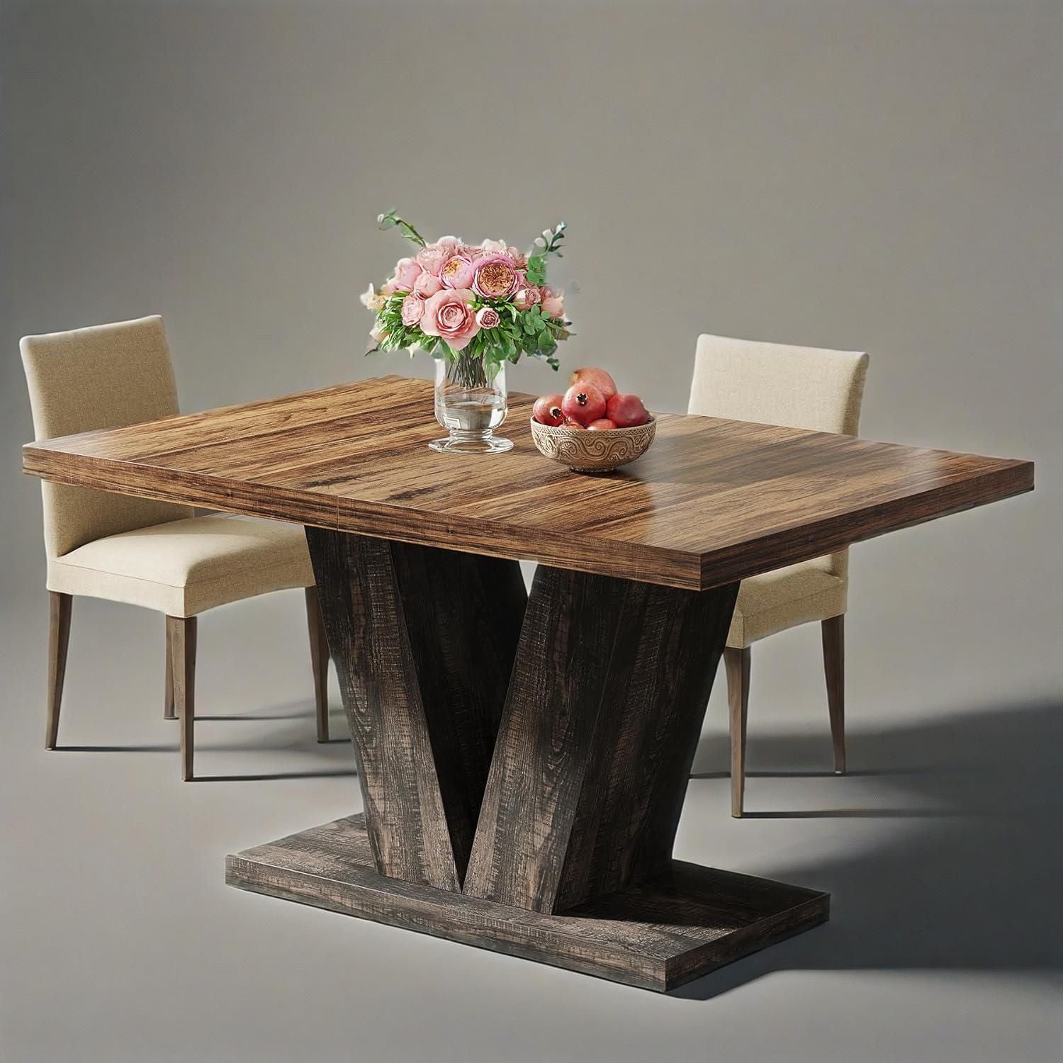 47-Inch Dining Table For 4, Black Kitchen Dinner Table With Heavy Duty Pedestal, Farmhouse Wooden Eating Table