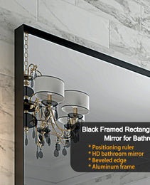 40x30 Inch Glossy Black Bathroom Mirror Wall Rectangular Vanity Mirror