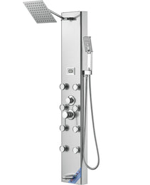 Shower Panel System, 5 Shower Modes, Digital Display Shower Panel Tower, Rainfall, 8 Massage Jets, Tub Spout, 3-Setting Handheld Shower Head 59 Hose, Stainless Steel Wall-Mounted Shower Set