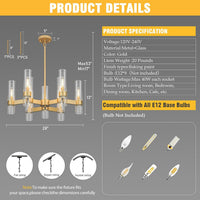 Gold Chandelier,9 Light Farmhouse Chandeliers for Dining Room Light Fixture