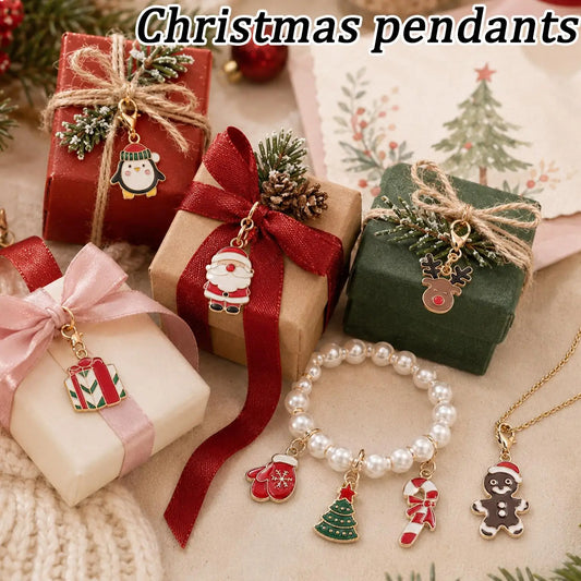 100/2Pcs Mixed Christmas Theme Keychains Clip-on Pendant Xmas DIY Making Pendants Necklaces Earrings Bracelets Handmade Jewelry