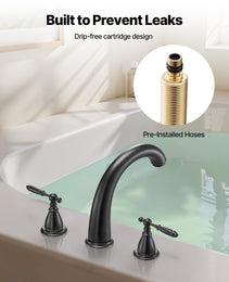 Roman Tub Faucet, 3 Hole Waterfall Bathtub Faucet, Gooseneck Bath Tubs Faucets Set With 2 Handles, Roman Tub Faucets Deck Mount For Pet Washing, Adult Bathing, Bronze, Temperature Control