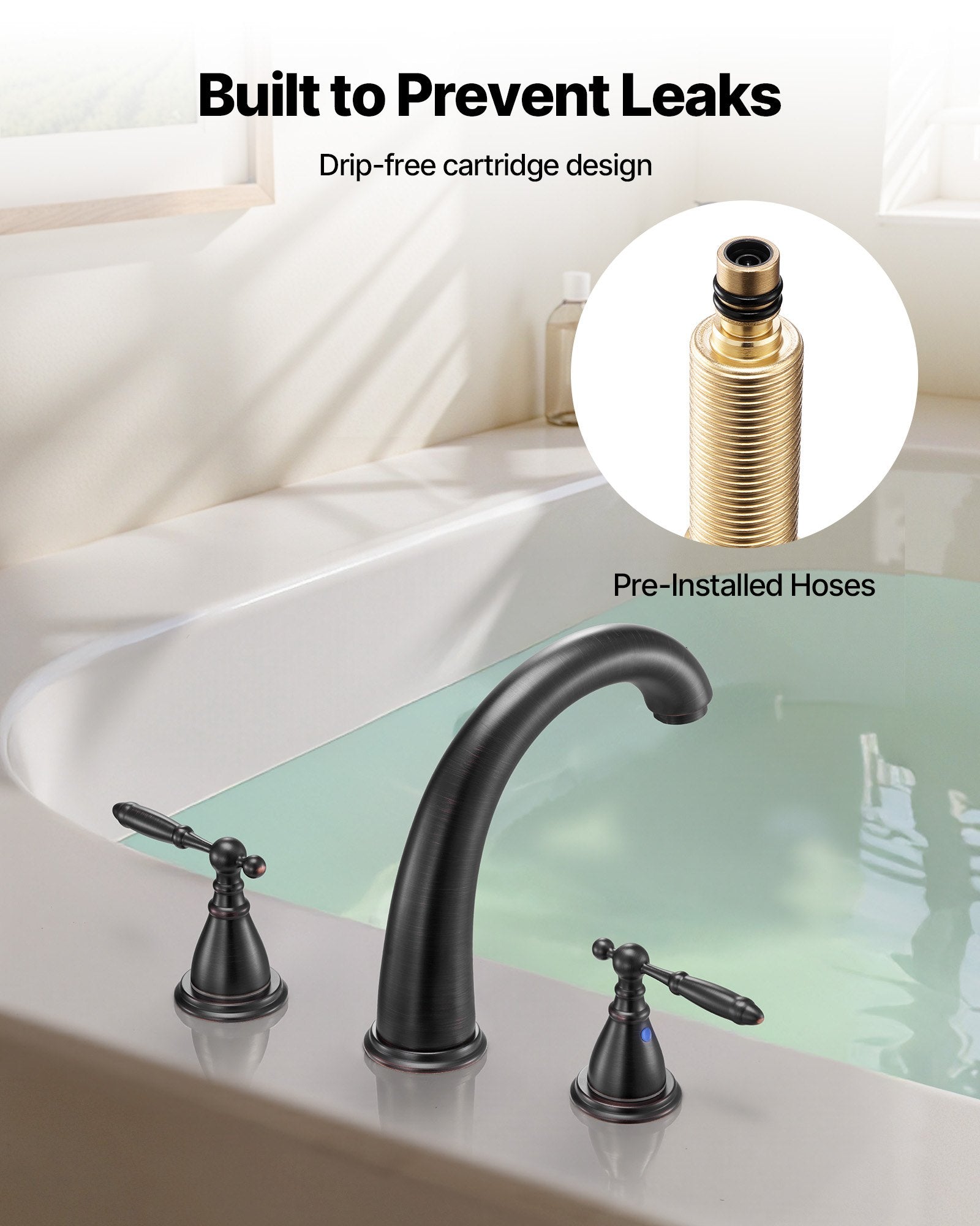 Roman Tub Faucet, 3 Hole Waterfall Bathtub Faucet, Gooseneck Bath Tubs Faucets Set With 2 Handles, Roman Tub Faucets Deck Mount For Pet Washing, Adult Bathing, Bronze, Temperature Control